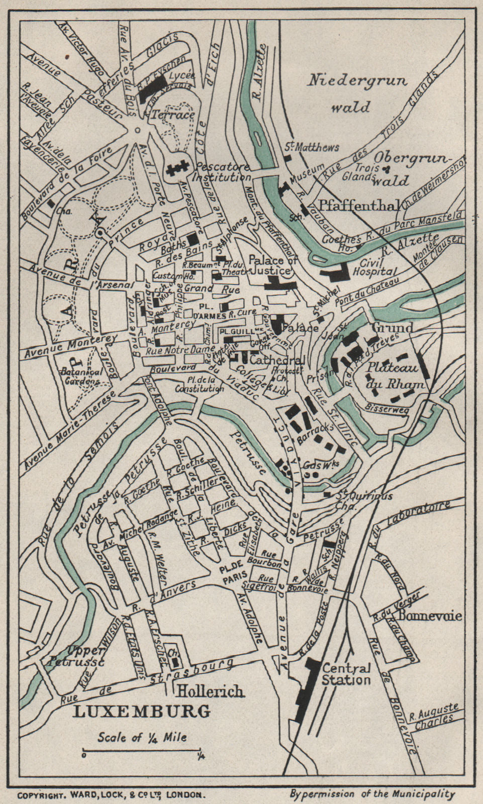 LUXEMBURG vintage town/city plan. Luxembourg. WARD LOCK 1926 old vintage map